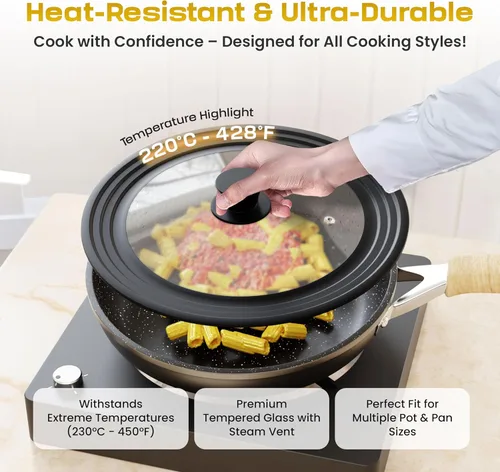 Vista 6 de Tapa universal para ollas y sartenes de 7.5 a 11.5 pulgadas, juego de tapas de vidrio templado con borde de silicona de tamaño automático, 2 Negro
