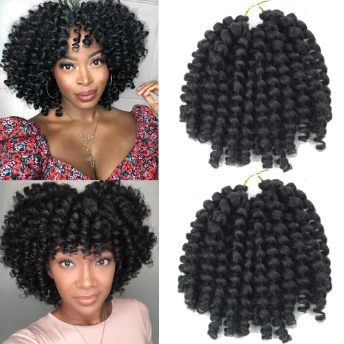 Vista 3 de Trenzas de ganchillo 2X Ringlet Jumbo Wand Curl 3 unids/lote 8 pulgadas 20 raíces Jamaicana Rizo en espiral trenzado trenzado sintético senegalés 1b