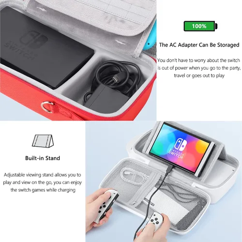 Vista 4 de Mario Carry Case for Nintendo SwitchSwitch OLED - Built-in Stand Compatible with Switch AC Adapter, Switch Dock or Pro Controller, Portable Travel