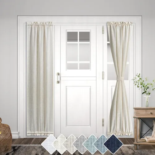 Vista 32 de KOUFALL Cortina de puerta francesa, persianas de lino para cubrir ventanas, 1 panel, 25 x 72 pulgadas de largo, color azul piedra