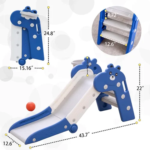 Vista 6 de DOREROOM Toboganes de interior para niños pequeños, plegables de plástico con aro de baloncesto y pelota
