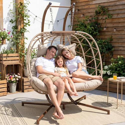 Vista 3 de BULEXYARD Silla columpio doble con soporte, asiento de gran tamaño para 2