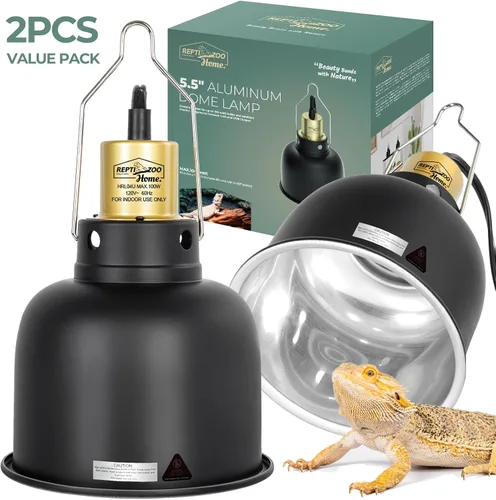 Vista 2 de Paquete de 2 lámparas de reptiles, lámpara de calor de reptiles de cúpula profunda de 5.5 pulgadas con interruptor, lámpara de terrario dual UVB