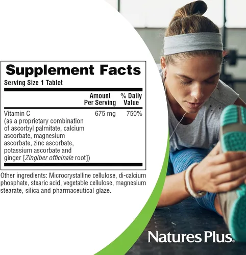 Vista 5 de NaturesPlus Vitamina C esterificada - 675 mg, 90 tabletas - Suave para el estómago - Vegetariana, sin gluten - 90 porciones