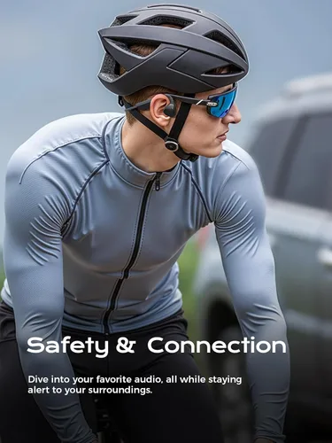 Vista 8 de Auriculares de conducción ósea, auriculares de oreja abierta Bluetooth 5.3 con micrófono, auriculares de conducción ósea de 12 horas de Negro puro