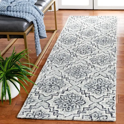 Vista 13 de SAFAVIEH Abstract Collection - Alfombra decorativa, 2 x 3 pies, azul y gris, lana hecha a mano, ideal para zonas de alto tráfico en entrada, sala