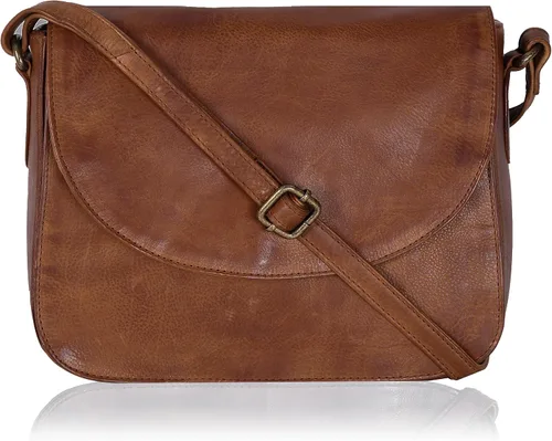 Vista 22 de Bolso bandolera de cuero genuino para mujer con correa ajustable, bolsillo para móvil y cremallera exterior e