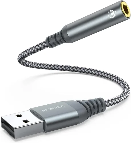 Vista 7 de Adaptador de USB a conector de audio de 3.5mm, convertidor de tarjeta de sonido externa compatible con auriculares, PC, portátil, Mac, computadoras