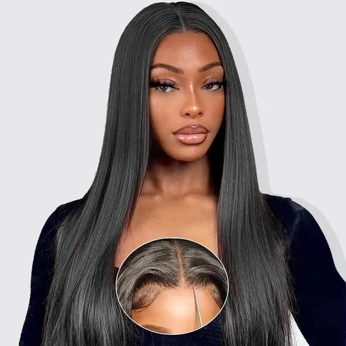 Vista 6 de Peluca de cabello humano ondulado con encaje frontal HD de 4 x 4 pulgadas, prearrancado con abuelitos, sin pegamento, (18 pulgadas)