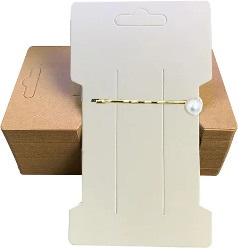 Vista 3 de Tarjetas de exhibición de pinzas para el cabello, 200 piezas de papel kraft para pasadores de pelo, tarjetas para clips para el cabello, exhibición