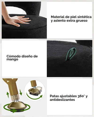 Vista 5 de GREENSTELL Taburete pequeño de tocador con almacenamiento y respaldo plegable, 13 x 13 x 17.7 pulgadas, otomana suave de piel sintética