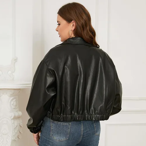 Vista 5 de Byinns Chaqueta de motocicleta con cinturón de piel sintética para mujer, tallas estándar y grandes, chaqueta corta de poliuretano con cremallera