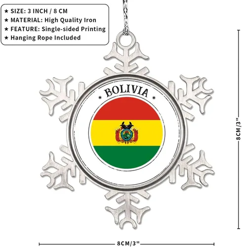 Vista 7 de Adorno de copo de nieve con bandera de Bolivia, adornos de árbol de Navidad, recuerdo de ciudad rural, adornos de Navidad personalizados 2022
