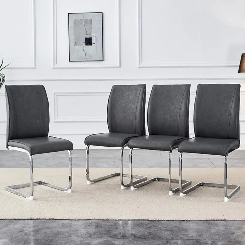 Vista 14 de Juego de 2 sillas de comedor modernas, sillas de cocina tapizadas de cuero, sillas de comedor sin brazos con respaldo alto y patas de metal dorado