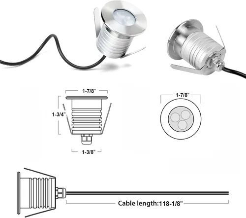 Vista 3 de Luces LED impermeables para piscina, 3 W, luz subacuática regulable, funciona a 12 V-24 V CC, 12 VAC, 4 paquetes de luces de bajo voltaje IP68