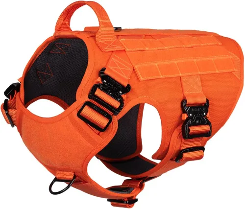 Vista 13 de ICEFANG Arnés táctico para perro con 4 hebillas de metal, chaleco, equipo para transportar carga, ligero y modular para perro con asa, sin correa
