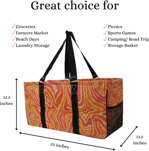 Vista 107 de NGIL Bolsa de comestibles reutilizable extra grande plegable de gran tamaño para comestibles, almacenamiento, picnic, playa, Estampado