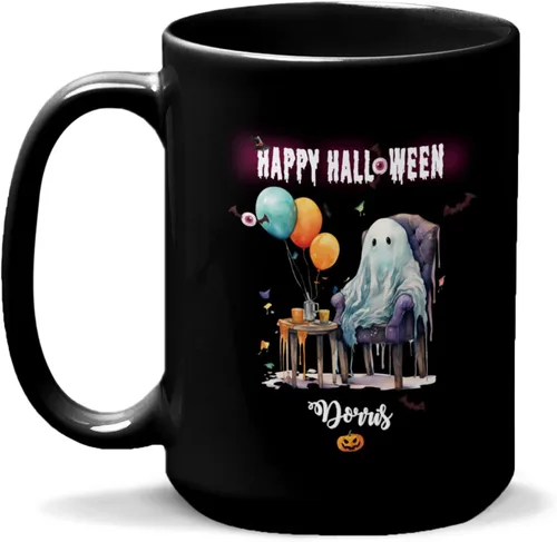 Vista 20 de Taza de café personalizada de Halloween 2023, taza de café de calavera floral, taza de Halloween personalizada con nombre, taza de cerámica floral