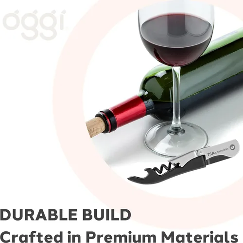 Vista 4 de OGGI Abridor de botellas de vino compatible con la TSA, sacacorchos para camareros, con mango de madera, palanca con doble bisagra, abrebotellas