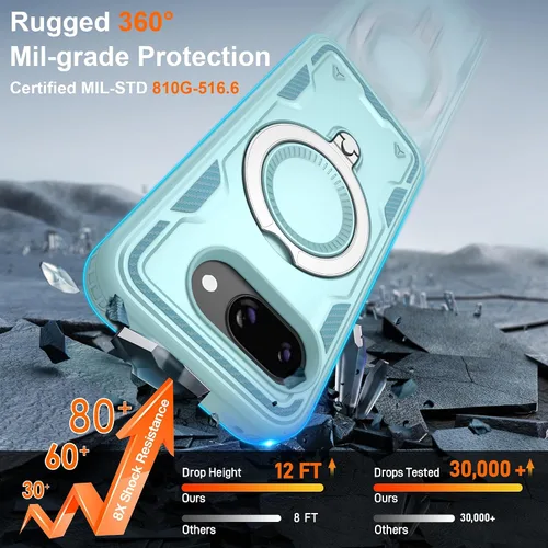 Vista 4 de Gritup fro Funda para Google Pixel 9A, funda protectora magnética de grado militar compatible con Mag-Safe, 2 protectores de pantalla HD, soporte
