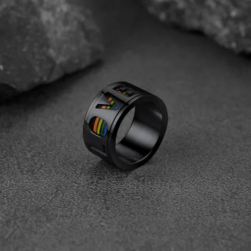Vista 14 de FaithHeart Anillos para ansiedad LGBT Pride Rainbow, acero inoxidable/chapado en oro de 18 quilates, joyería de amor es amor para hombres y mujeres