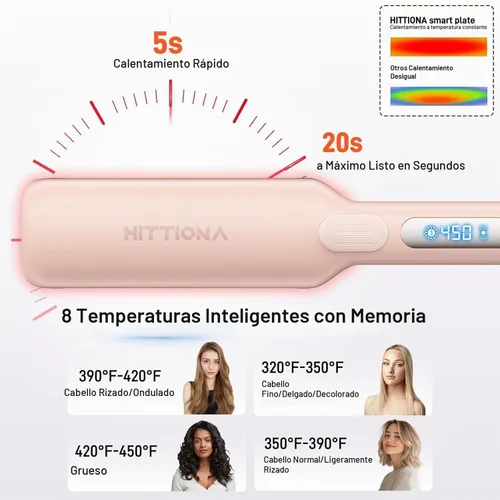 Vista 6 de HITTIONA - Plancha de cerámica para mujer, cabello grueso, color rosa