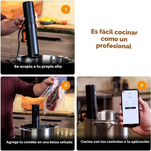 Vista 3 de Anova Culinary - Cocina de precisión Sous Vide Mini, 850 vatios, color negro y naranja, con aplicación habilitada, modelo 2024