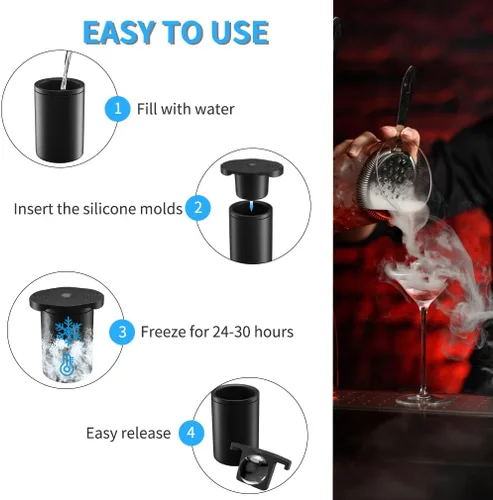 Vista 5 de TINANA Máquina para hacer bolas de hielo transparente, bandeja de cubitos de hielo transparente de 2.5 pulgadas para hacer 1 bola de hielo de esfera
