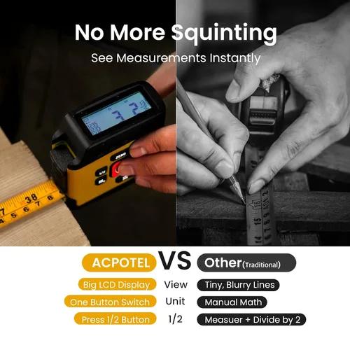 Vista 3 de ACPOTEL Digital Tape Measure 16ft, LCD Display, 6 Metric & Imperial Units Amarillo