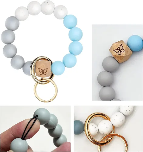 Vista 3 de Llavero pulsera con bolsillo para tarjetero, llavero con borla, llavero para mujer