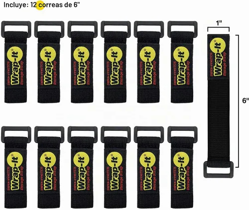 Vista 3 de Correas superelásticas Wrap-It Storage de 6 pulgadas (paquete de 12) – Correas elásticas de velcro – Organizador de cables de extensión, correa