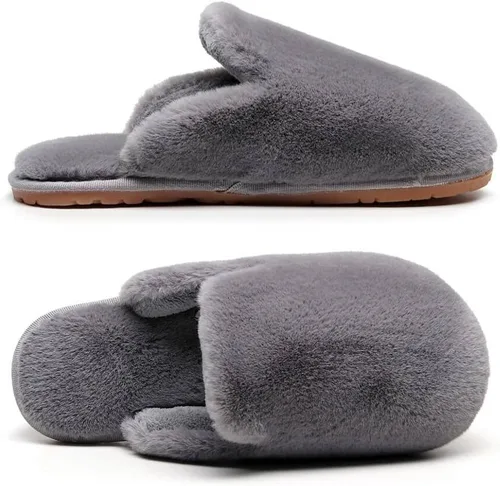 Vista 2 de Pantuflas de espuma viscoelástica para mujer, peludas, peludas, para exteriores, interiores, cálidas, acogedoras, suaves, planas, cómodas