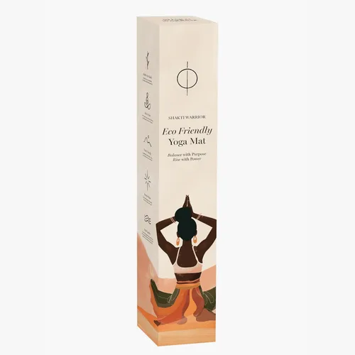 Vista 6 de Shakti Warrior Tapete de yoga de corcho, diseñado por artistas, tapete antideslizante ecológico de alta calidad, ideal para yoga regular y caliente