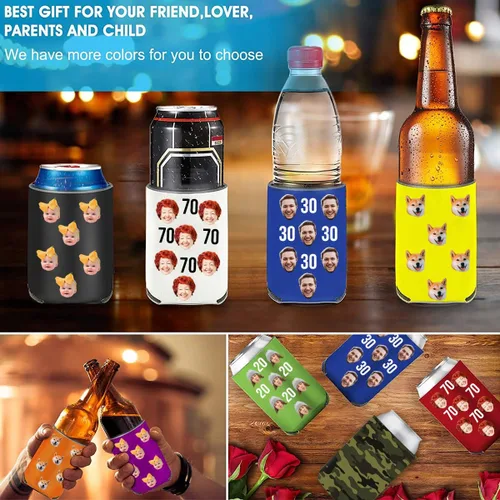 Vista 5 de Enfriadores de cerveza personalizados con funda para fotos de cara, 1 a 150 unidades, enfriadores de latas divertidos personalizados a granel