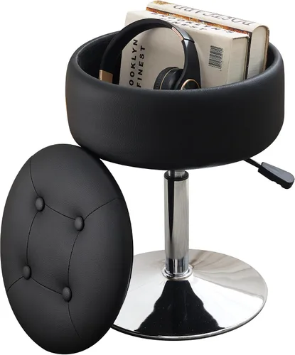 Vista 18 de Taburete Otomano Giratorio Silla para Sala de Maquillaje Taburete para Silla de Tocador Altura Ajustable Cuero Sintético Negro Negro 1