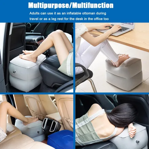 Vista 6 de Paquete de 2 reposapiés inflables para viajes aéreos, reposapiés de viaje en avión, altura ajustable, coche/avión, almohada reposapiés con bomba