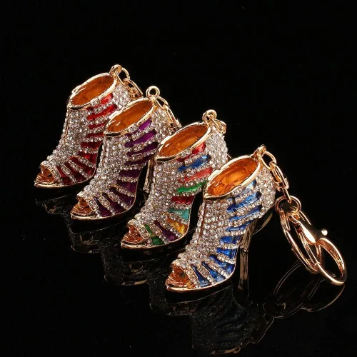 Vista 8 de TOPINCN Llavero con diamantes de imitación de tacón alto para zapatos, llavero de cristal, llavero, cadena, colgante, regalo, para mujer, bolso