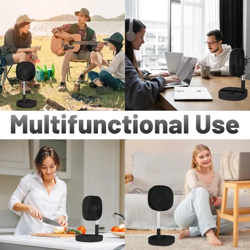 Vista 6 de Ventilador de pedestal oscilante portátil con Romote, 4 velocidades de rotación telescópica de 120°, ventiladores plegables plegables de pie, 7200