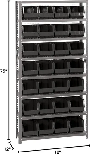 Vista 209 de Quantum QSBU-245BK Heavy Duty Shelving Unit with (7) Shelves and (24) QUS245 Black Bins for Garage Warehouse Storage Distribution 400 lb Load