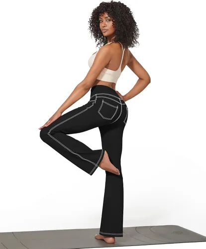 Vista 3 de G4Free Pantalones de yoga con bolsillos para mujer, pantalones capri, cintura alta, acampanados, corte de bota, vestido casual de entrenamiento