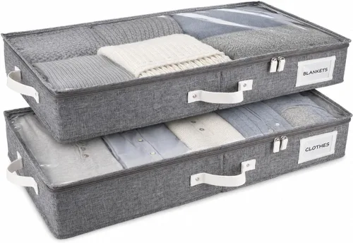 Vista 15 de HOMELUX THEORY 2 piezas de contenedores de almacenamiento debajo de la cama, organizador de cajones debajo de la cama con compartimentos y tapas