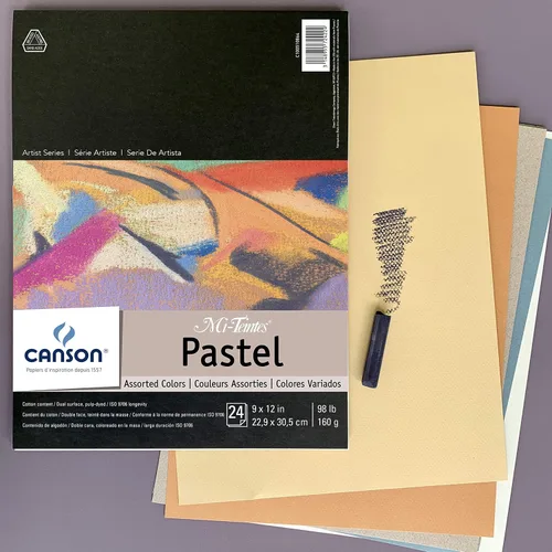 Vista 4 de Canson Artist Series Mi-Teintes - Papel pastel, colores surtidos, bloc plegable, 9 x 12 pulgadas, 24 hojas (98 libras/160g) - Papel de artista