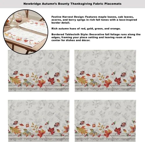 Vista 5 de Newbridge Mantel de tela de follaje otoñal de Acción de Gracias, rectangular de 60 x 144 pulgadas, hojas cambiantes con bordes, Autumn Essentials