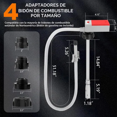 Vista 4 de Bomba automática de transferencia de combustible con sensor de parada automática, bomba de gasolina portátil rápida y segura con 3 adaptadores