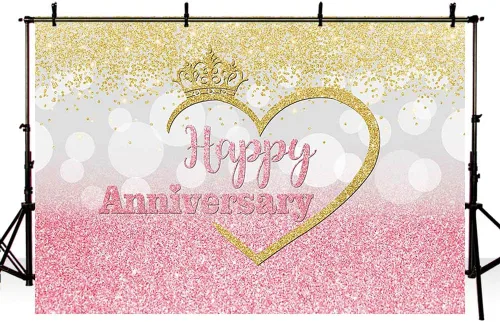 Vista 4 de Sendy Telón de fondo de feliz aniversario para parejas de 1 a 10 años 50 años, decoración de fiesta de boda, corona de fondo rosa, plateado y dorado