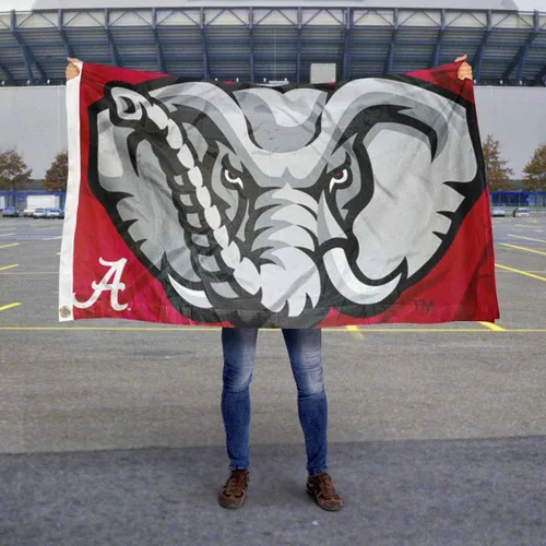 Vista 5 de College Flags & Banners Co. Bandera grande de cabeza de elefante de Alabama Crimson Tide 3x5