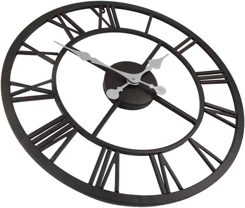 Vista 4 de Timelike Reloj de pared romano grande, estilo rústico, vintage, de metal, reloj de pared grande de gran tamaño, para el hogar, sala de estar Negro