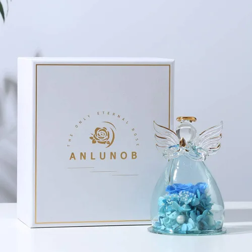 Vista 2 de ANLUNOB - Flores preservadas, regalos de cumpleaños y Navidad para mujeres, ángeles con bonitas rosas azules para regalos de boda y Acción de Gracias