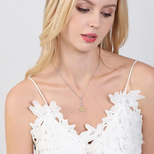 Vista 7 de TIANYU GEMS Collar con colgante de moissanita amarilla de 2 quilates para mujer, plata de ley chapada en oro amarillo de 18 quilates, pera amarilla