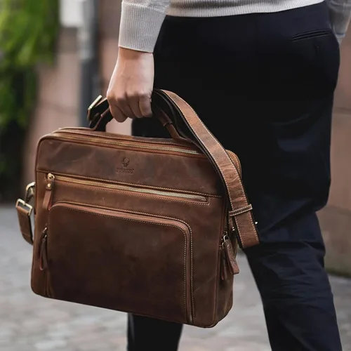 Vista 2 de DONBOLSO Bolso tipo mensajero de cuero para mujeres y hombres – Bolso de hombro hecho a mano de 15 x 12 x 4 pulgadas para computadora portátil